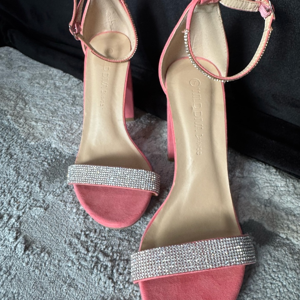 Wild Diva Pink Heels with Rhinestone Accents